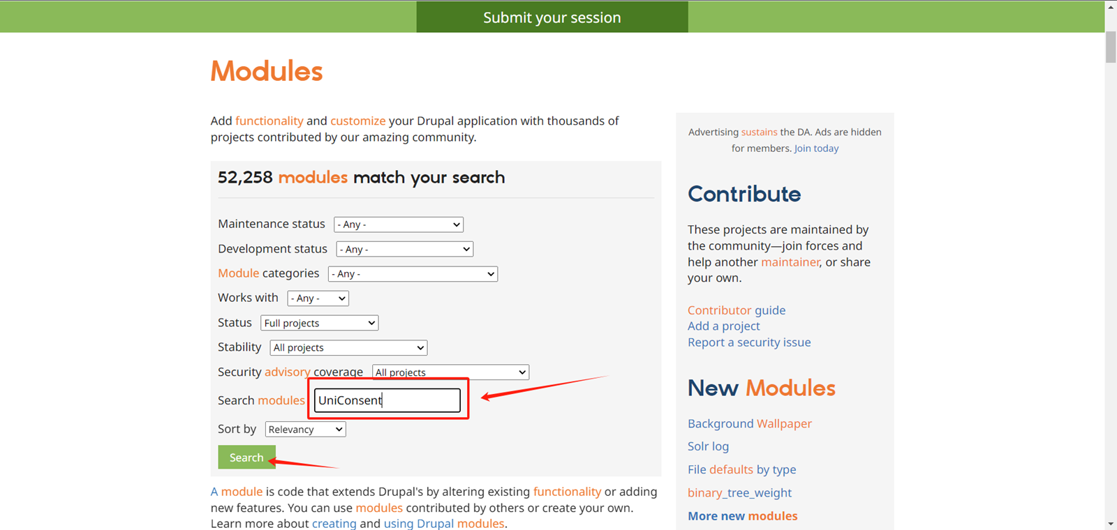 Drupal Module Search Page