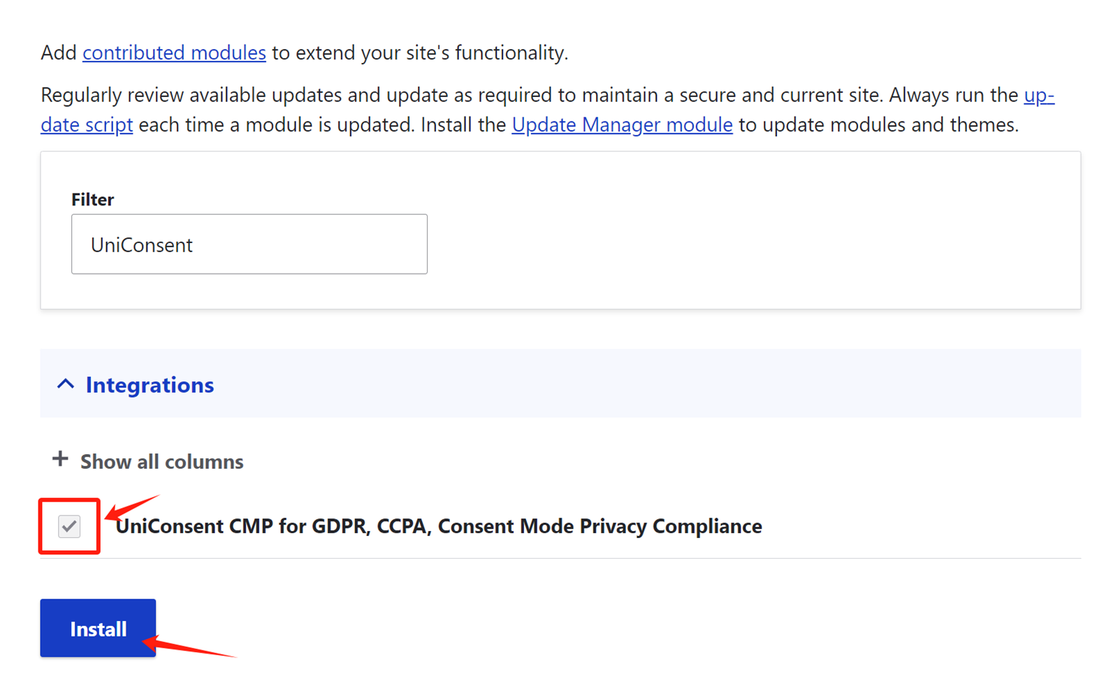 Install UniConsent on Drupal