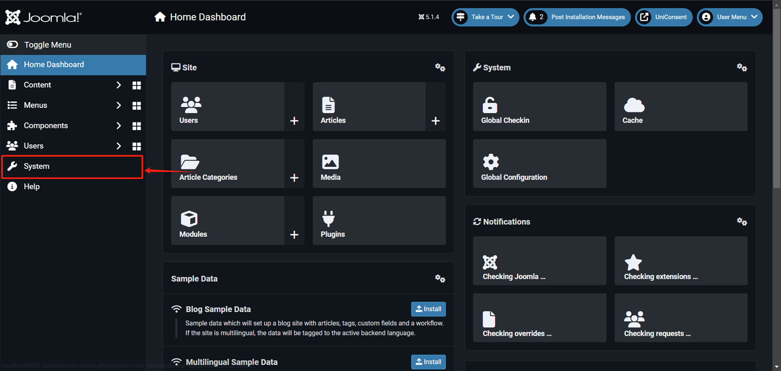 Joomla Home Dashboard