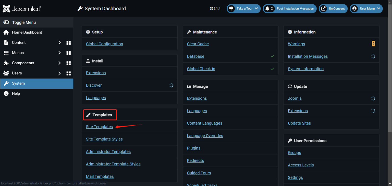 Joomla System Dashboard