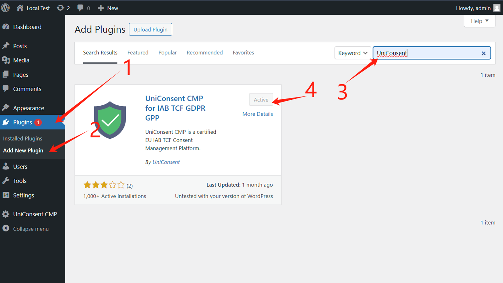 Add Wordpress UniConsent Plugin