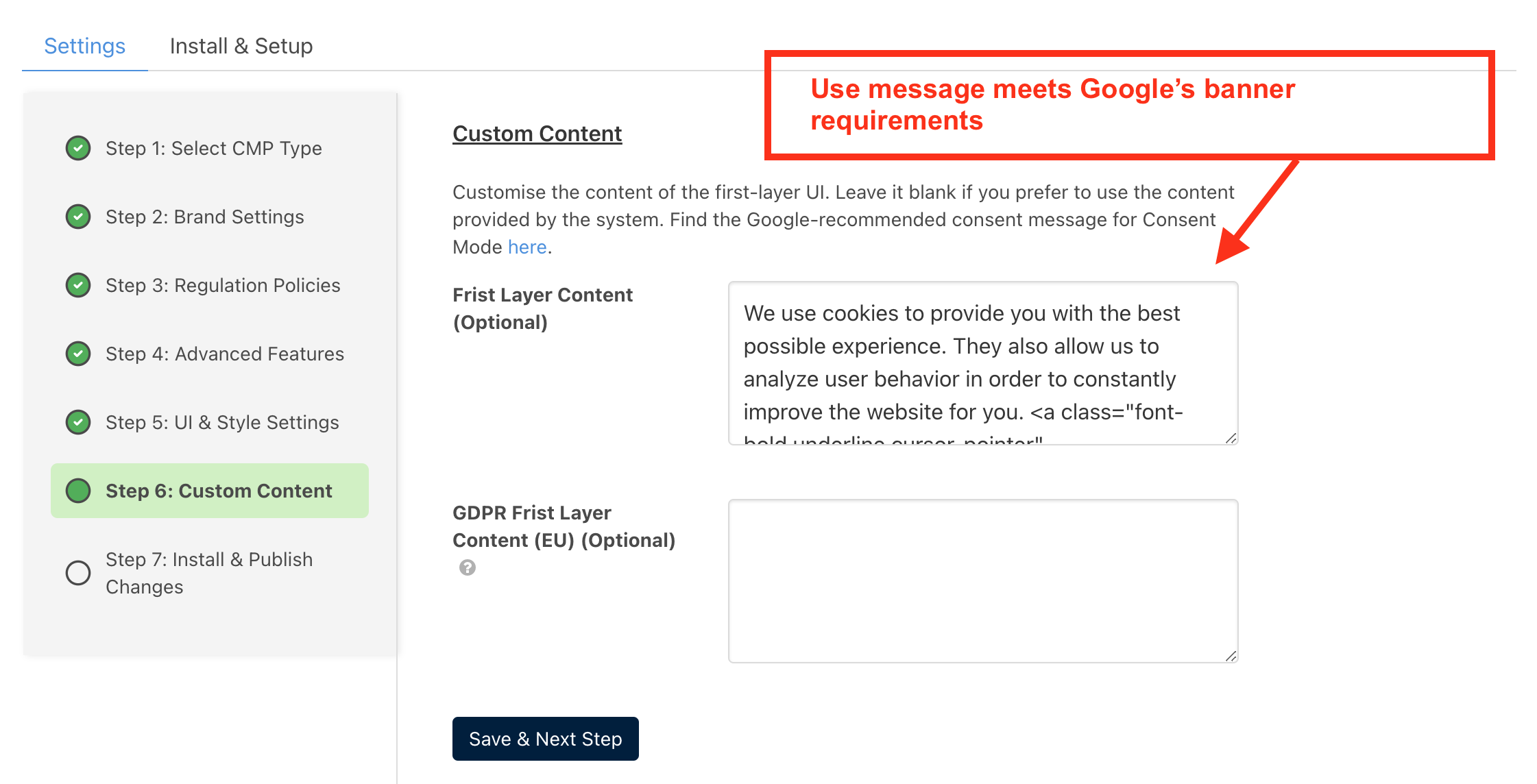 Google-recommended consent message