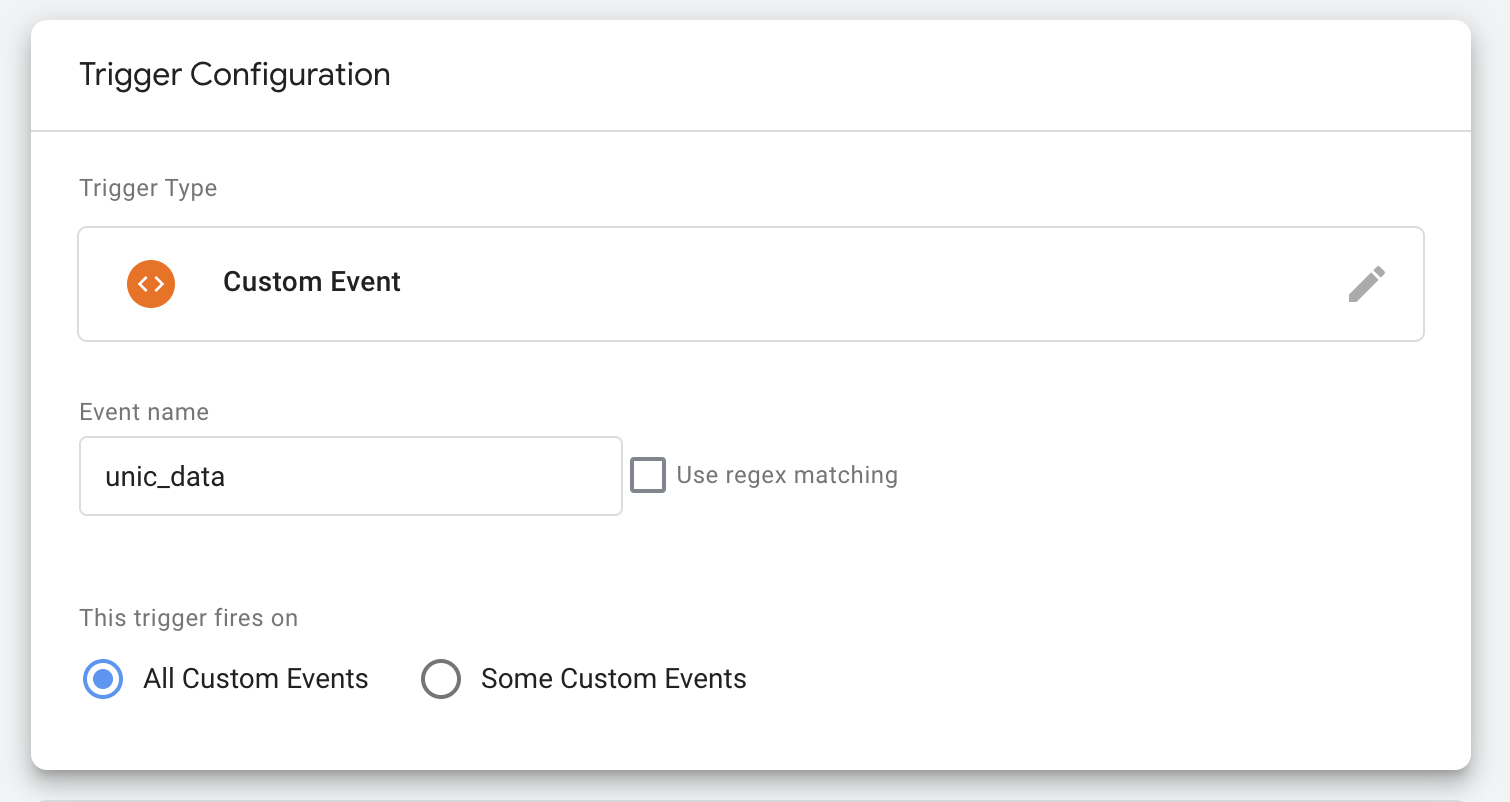 Setup Custom Event trigger unic_data